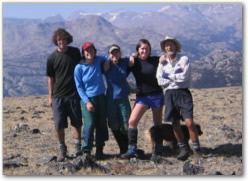 Hunkers on top on the Wind River Range. The Hunker clan--George, Paula, Louisa, Molly, and Hank.