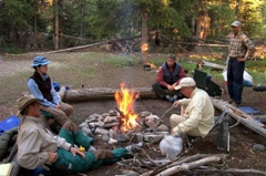 Around the evening fire on a Wind River Range pack trip.