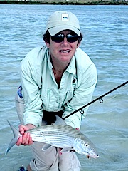 Paula's a little wary of sharks on the flats.